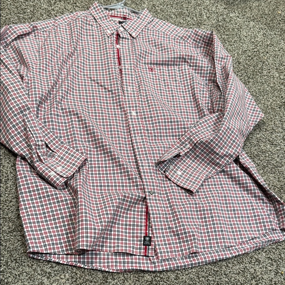 Ariat Red and White Dress Shirt Classic Plaid Design